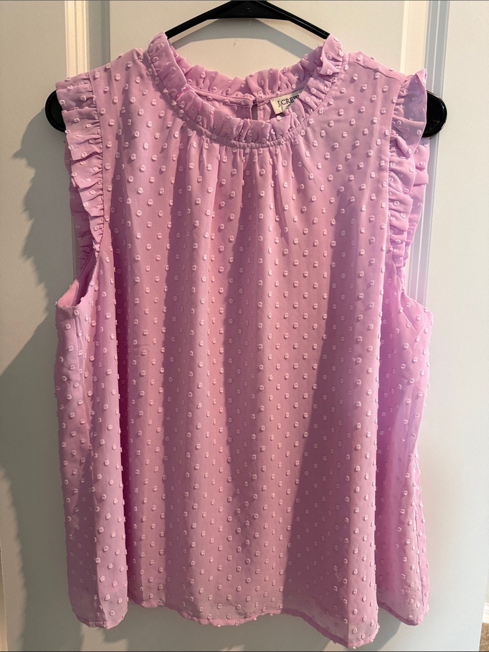 J. Crew Lilac Dotted Swiss Ruffle Neck Sleeveless Top